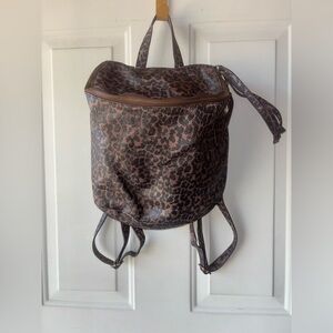 Frye brown/black leather leopard print backpack